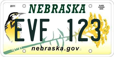 NE license plate EVF123