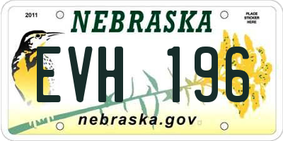 NE license plate EVH196
