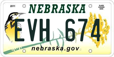 NE license plate EVH674