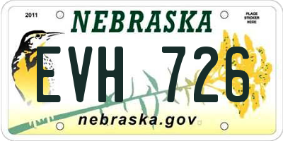 NE license plate EVH726