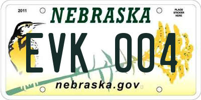 NE license plate EVK004