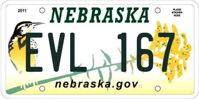 NE license plate EVL167