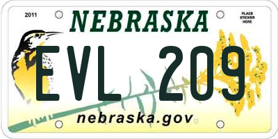 NE license plate EVL209