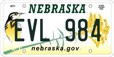 NE license plate EVL984