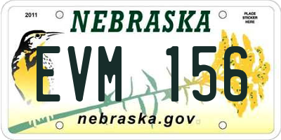 NE license plate EVM156