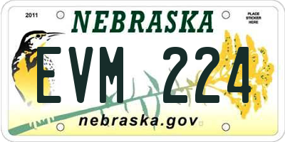 NE license plate EVM224