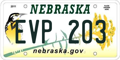 NE license plate EVP203
