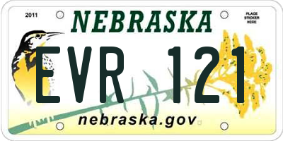 NE license plate EVR121