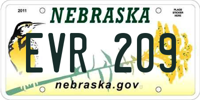 NE license plate EVR209