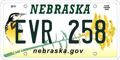 NE license plate EVR258