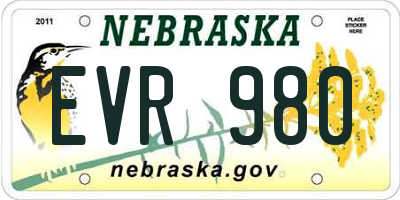 NE license plate EVR980
