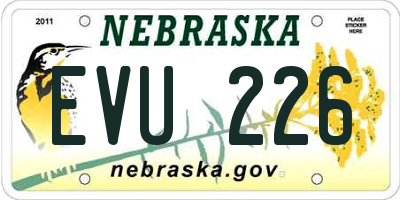 NE license plate EVU226
