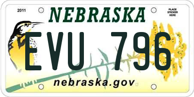 NE license plate EVU796
