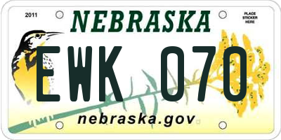 NE license plate EWK070