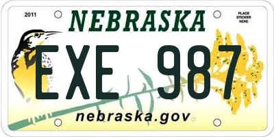 NE license plate EXE987