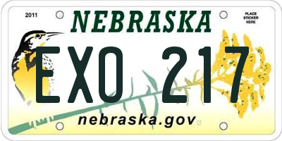 NE license plate EXO217
