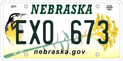 NE license plate EXO673