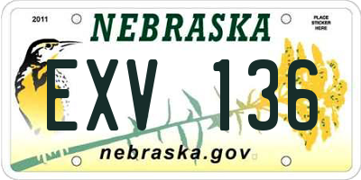 NE license plate EXV136