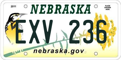 NE license plate EXV236