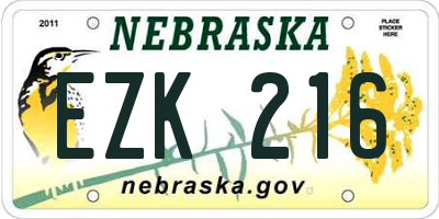 NE license plate EZK216