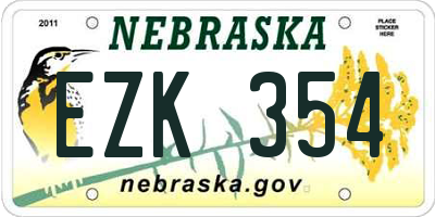 NE license plate EZK354