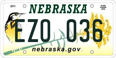 NE license plate EZO036