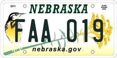 NE license plate FAA019
