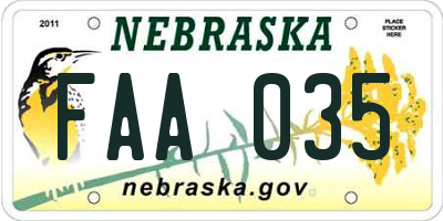 NE license plate FAA035