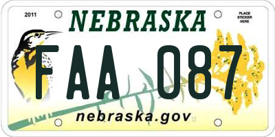 NE license plate FAA087
