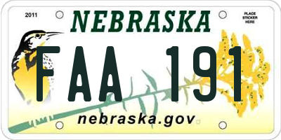 NE license plate FAA191