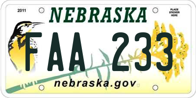 NE license plate FAA233