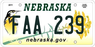 NE license plate FAA239