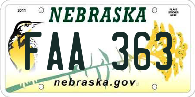 NE license plate FAA363
