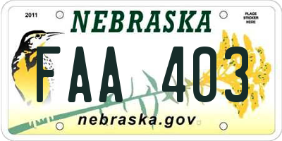 NE license plate FAA403