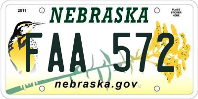 NE license plate FAA572