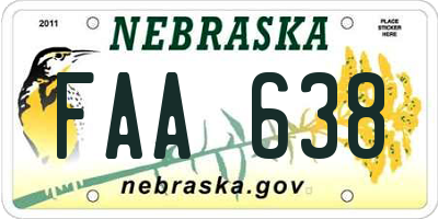 NE license plate FAA638
