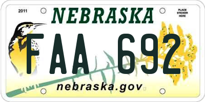 NE license plate FAA692
