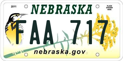 NE license plate FAA717