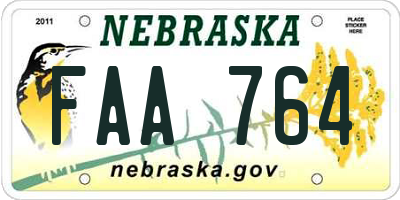 NE license plate FAA764
