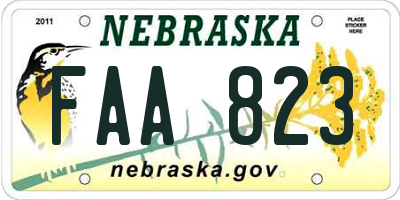 NE license plate FAA823