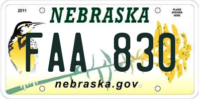 NE license plate FAA830