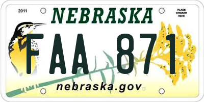 NE license plate FAA871