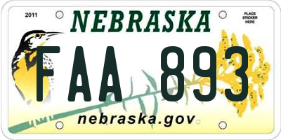NE license plate FAA893