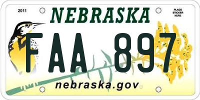 NE license plate FAA897