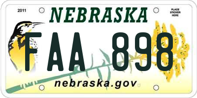 NE license plate FAA898