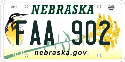 NE license plate FAA902