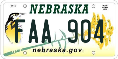 NE license plate FAA904