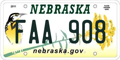 NE license plate FAA908