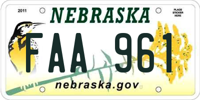 NE license plate FAA961