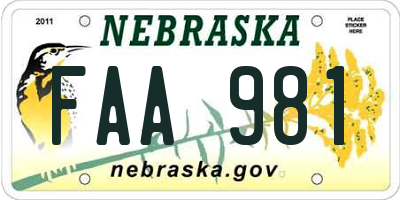 NE license plate FAA981